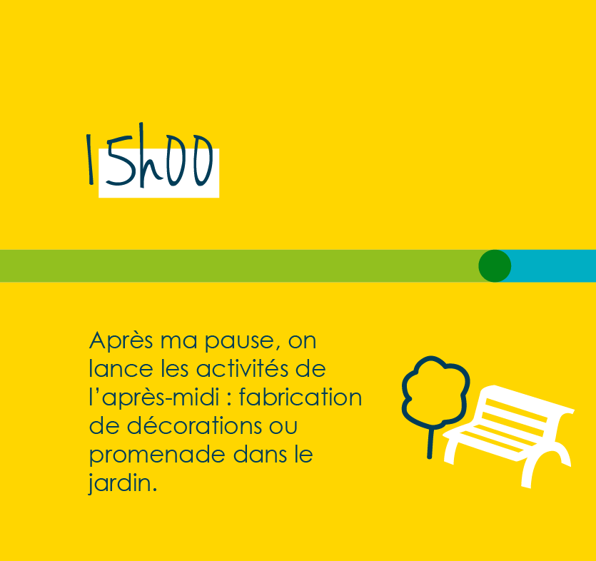 On lance les activités de l'après-midi : fabrication de décorations et promenade dans le jardin