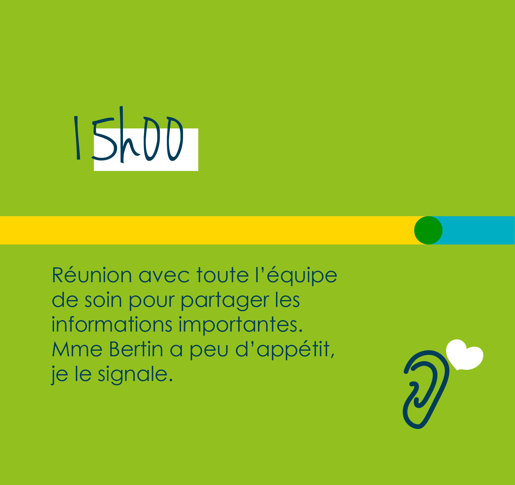 15h réunion avec toute l'équipe de soin pour partager les informations importantes